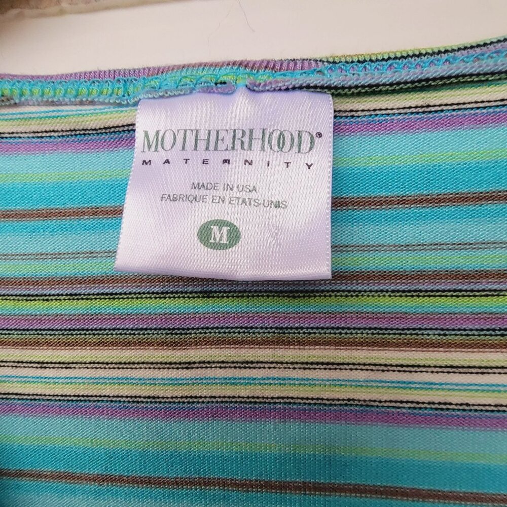 ⭐Motherhood Maternity Sz M striped Top Women's Maternity short sleeve Blue/Green - Picture 3 of 5